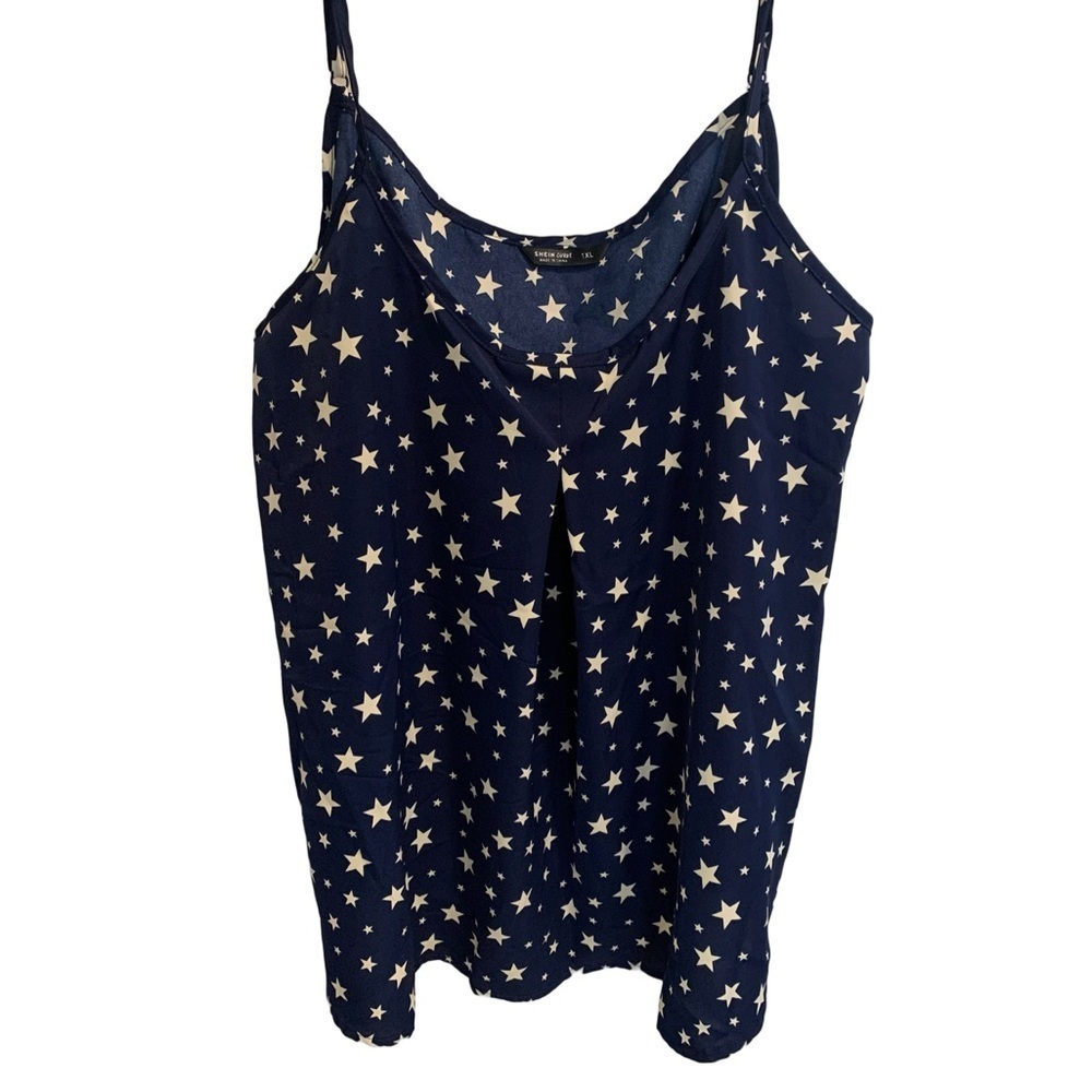 3/$15 Shein Curve Blue & White Star Print Cami Tank Top - 1XL